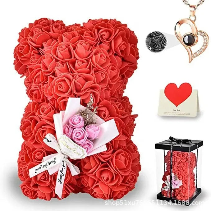 Artificial Foam Flowers Bear Rose Bear Romantic Creative Gifts For Valentines Day Anniversary Wedding【with gift box】