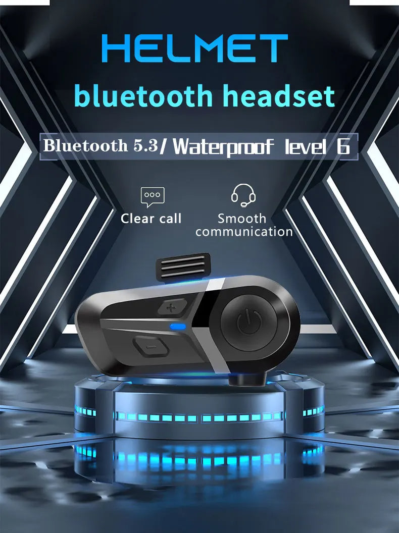 Bluetooth 5.3 Motorcycle Helmet Headset Waterproof Wireless Hands-free Call Phone Earphone Music Player for Moto Helmet